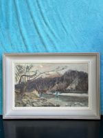 beautiful winter nature oil signed painting on cartoon