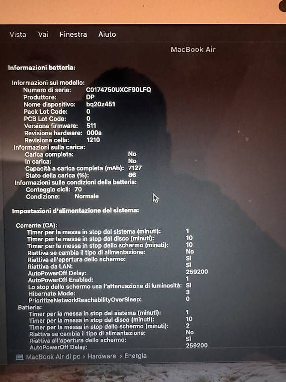 Notebook: MacBook Air 13  Batteria con 70 cicli – Usato da Riazzino venduto da mel_y8dd 1