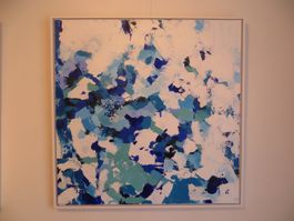 Acryl  Bild, Blautöne, Weiss, gerahmt