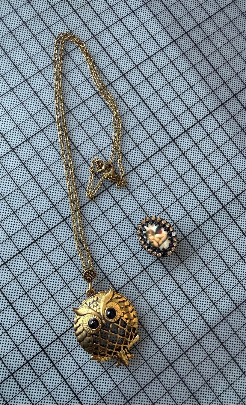 Ciondoli: Vintage Eule Anhänger Halskette & Brosche Set, Goldoptik – Usato da Nussbaumen AG venduto da olitech5415