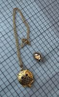 Vintage Eule Anhänger Halskette & Brosche Set, Goldoptik