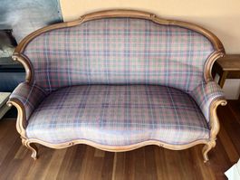 Antikes Sofa Holzrahmen karierter Stoff gebraucht