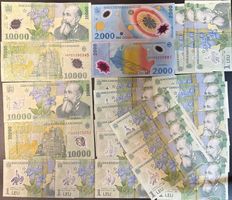 RUMÄNIEN Polymerbanknoten 21x 1 Leu, 2x 2000, 4x 10.000 Lei