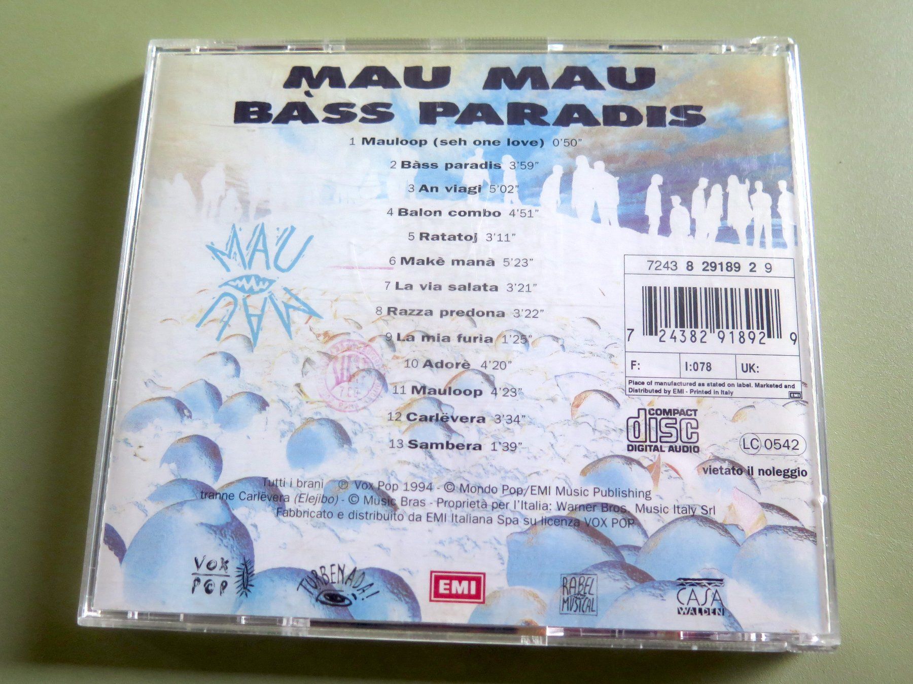CD: (p) CD MAU MAU: Bass paradis, 1994 – Usato da Bern venduto da Balzamico 1