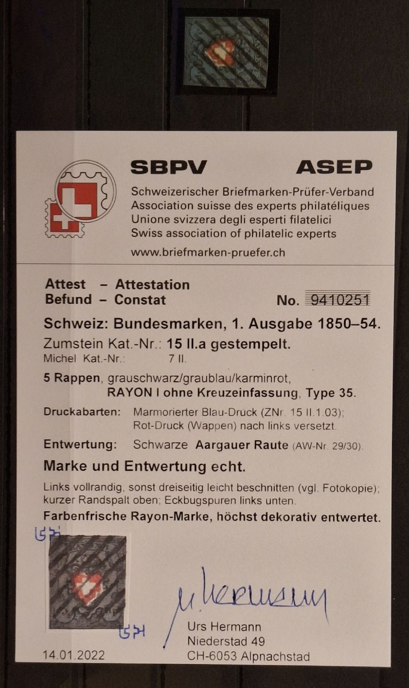 Tutti i francobolli: Rayon 15II Typ 35 15II.1.03 Kat. 850.- mit Attest – Usato da Balgach venduto da SIMEON27 2