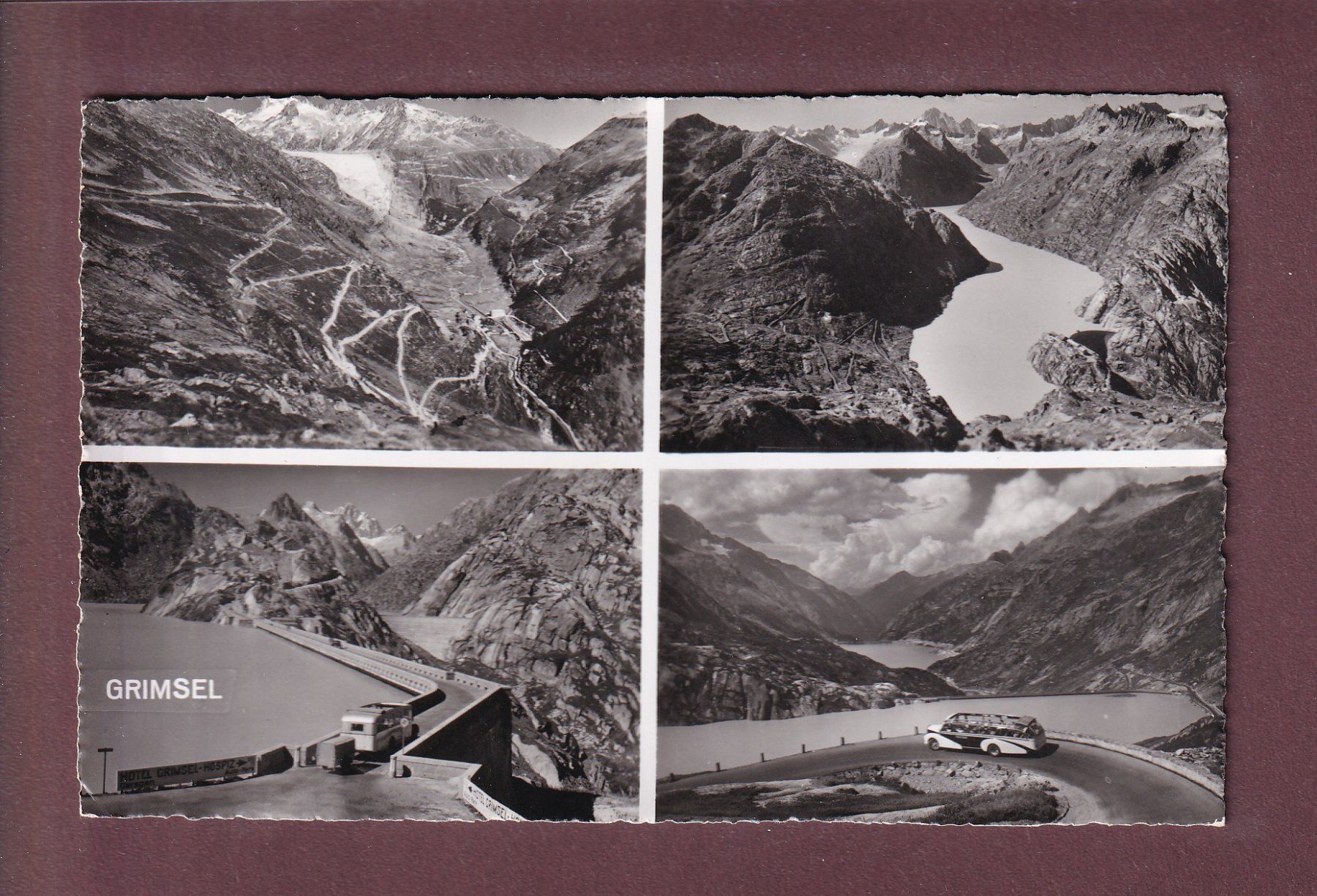 Cartoline postali: GRIMSEL - 4 Bilder - Postauto - 1959 – Usato da Pully venduto da nicecards