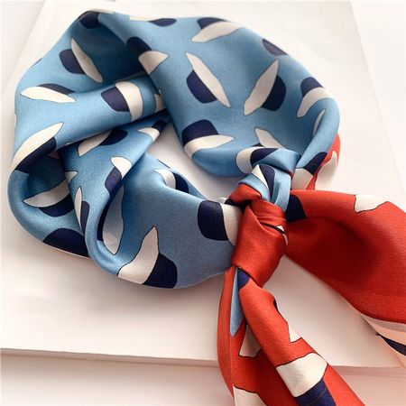 New 68cm Blue and Red Silk Scarf, Pure Silk, Mini Hat Print