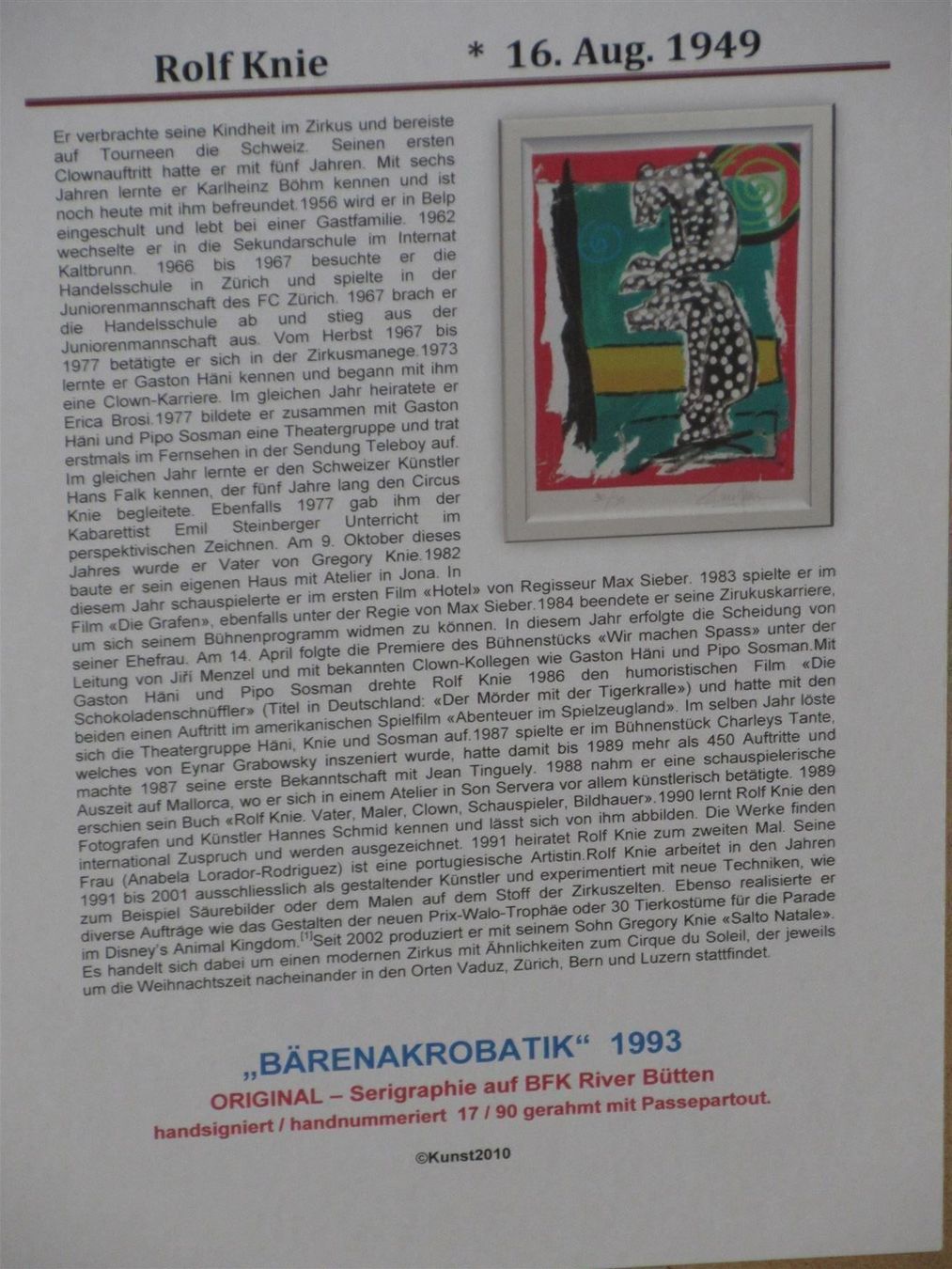 Grafica & Litografie: Rolf Knie BÄRENAKROBATIK  handsig./-num. – Nuovo (secondo la descrizione) da Weinfelden venduto da Kunst2010 6