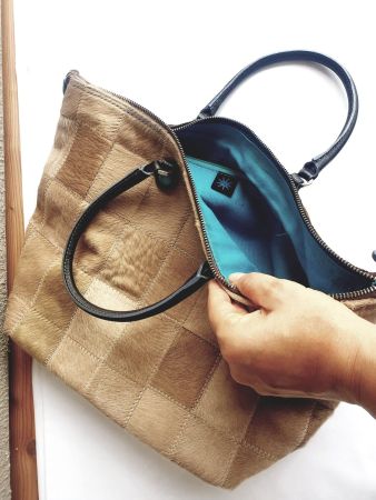GABS TASCHE ECHT LEDER FELL HANDTASCHE BEIGE TÜRKIS BAG TOP