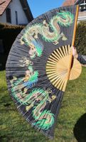 Wandfächer XXL – Asiatischer Deko-Fächer Drache Schwarz