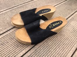 Mules compensées noires en Daim/Cuir MAX, pointure 40, NEUF