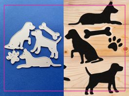 Drei Hunde, Pfotenabdruck, Knochen - Stanzschablonen