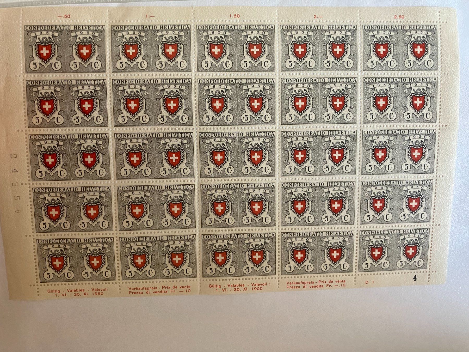 Bogenschiessen: Briefmarkenbogen Helvetia 1950 – Neu (gemäss Beschreibung) aus Menzingen von Wlukas