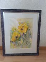 Aquarell Gemälde Sonnenblumen gerahmt 