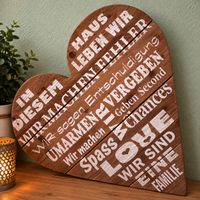 Grosses rustikales Holzherz mit Spruch – Wanddeko 73 × 73 cm