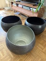 3 Übertöpfe Metall rund dunkelgrau gebraucht