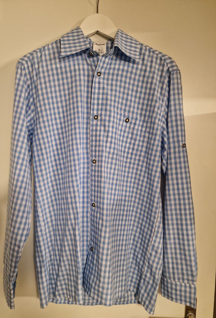 Costumi: Trachtenhemd blau weiss Gr. 48 Neu – Nuovo e nell'imballaggio originale da Oberuzwil venduto da aseinkaufswelt
