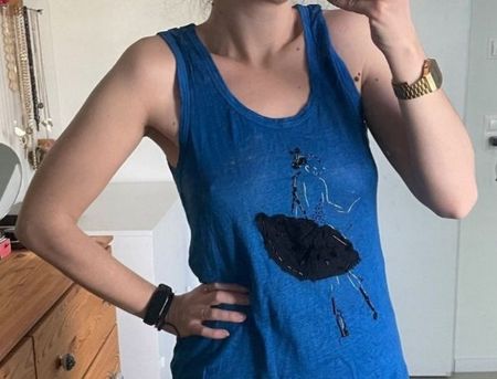 Débardeur brodé MAJE bleu lin M | Top Stickerei Leinen
