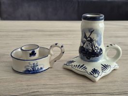 2er-Set Vintage Delft Blau Kerzenständer Handbemalt