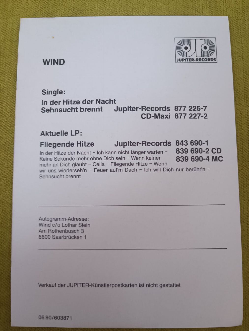 Autografi: Wind - handsigniert – Usato da Menziken venduto da Autogramme 1