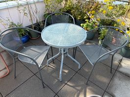 Balkonset Tisch mit drei Stühlen Metall Glas gebraucht