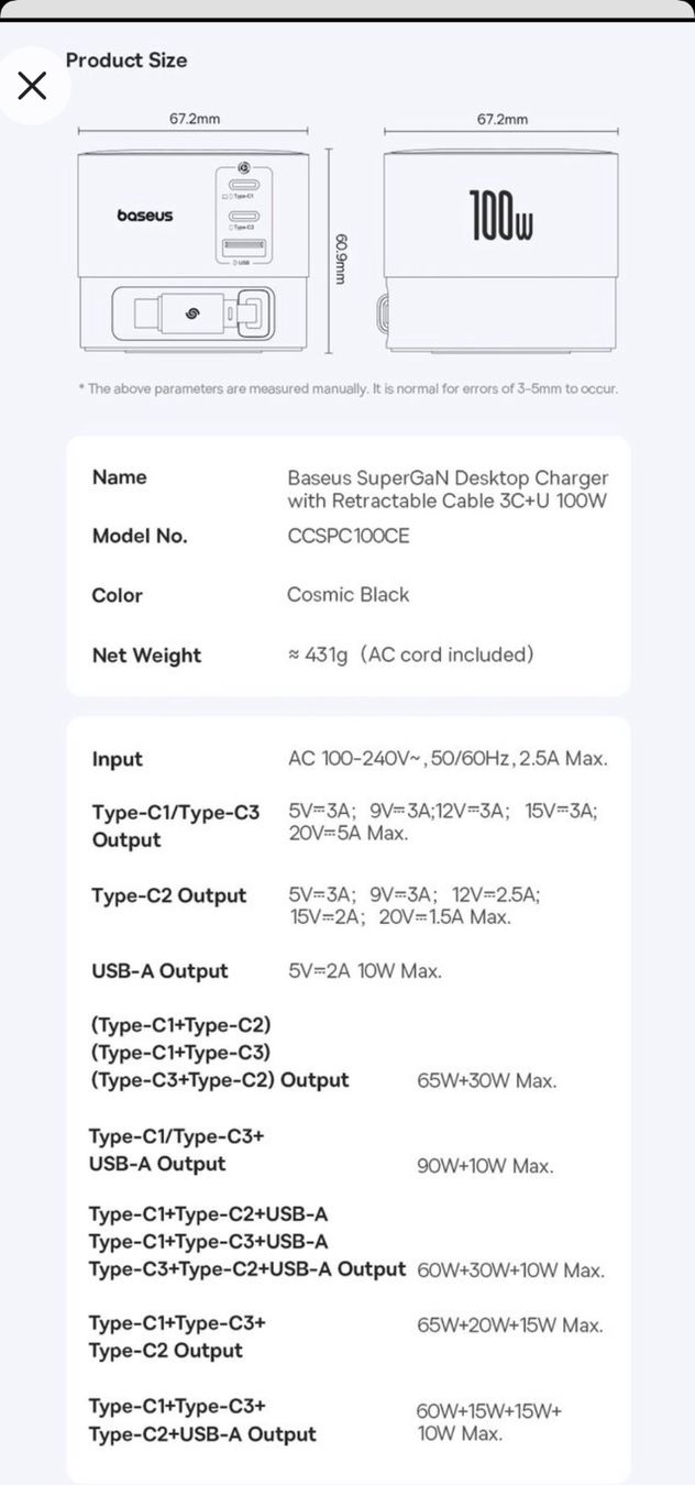 Caricabatterie: Baseus GaN6 Pro 100W Cube – Nuovo (secondo la descrizione) da Niederbipp venduto da Bidhub 4