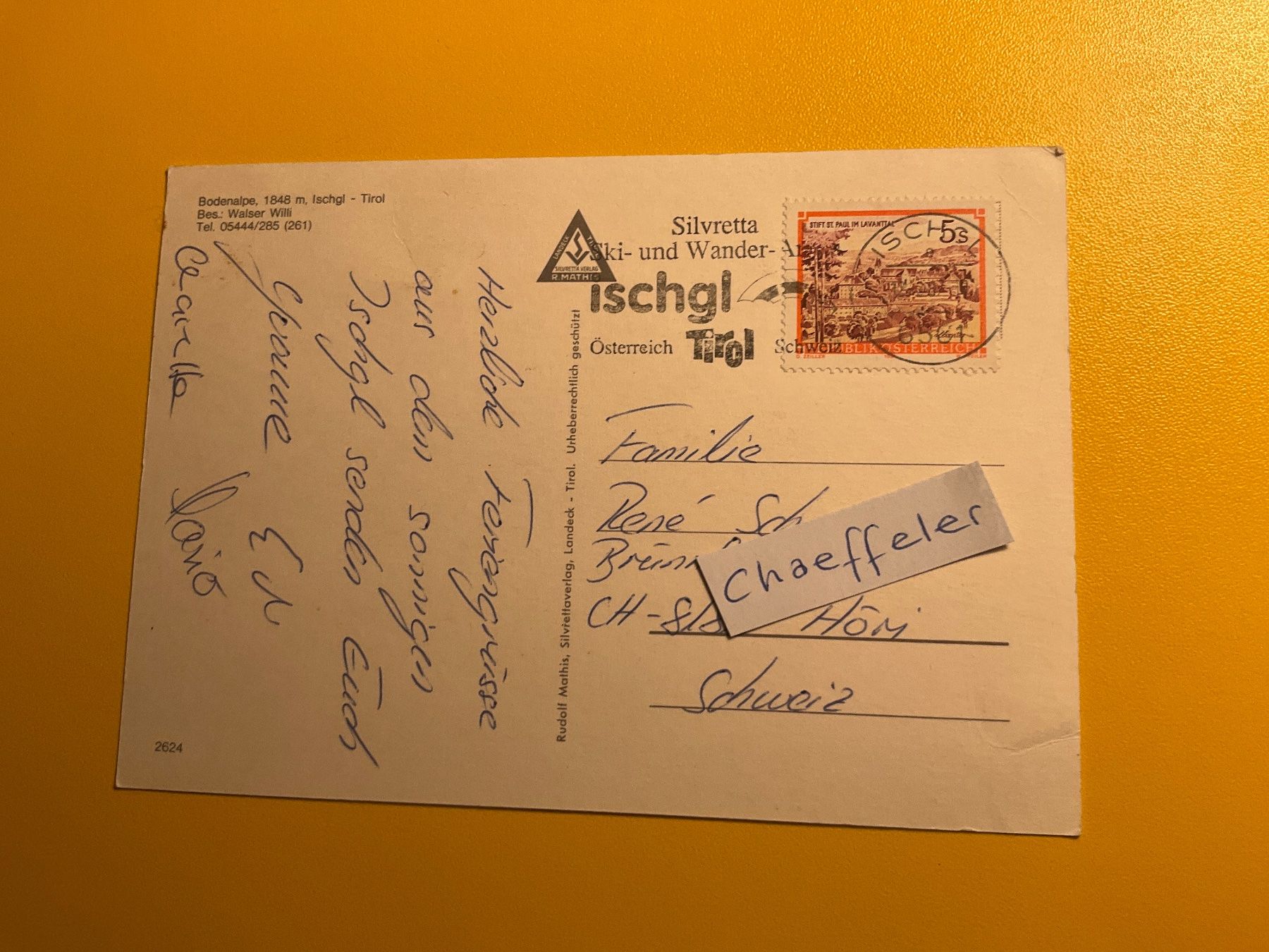 Cartes postales: 1987 Bodenalpe 1848 m - Ischgl – D'occasion à Zürich par Chaeffeler 1