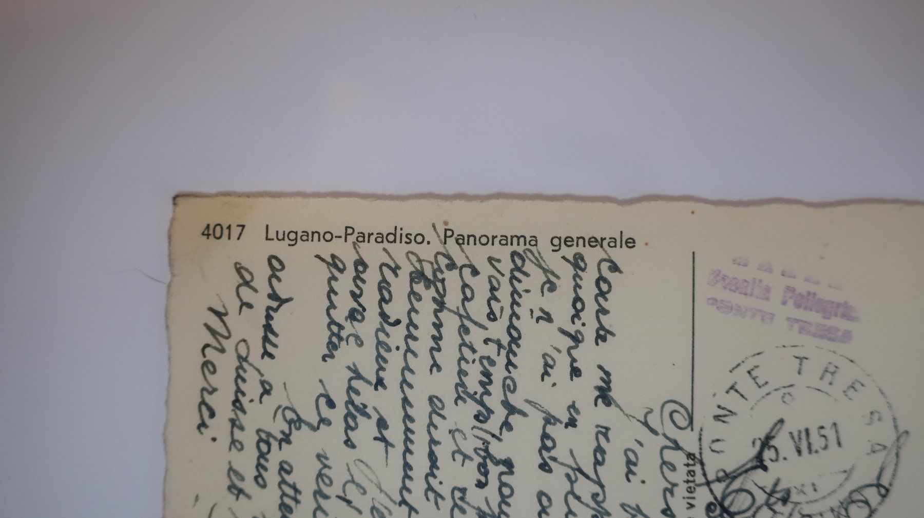 Ansichtskarten: Lugano Paradiso Panorama generale  1951 – Gebraucht aus Cormoret von Pascalll2001 3