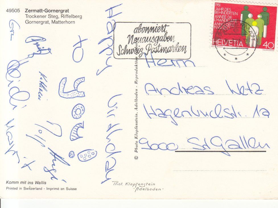 Ansichtskarten: Zermatt 1981 – Gebraucht aus Bürglen TG von StampGraf 1