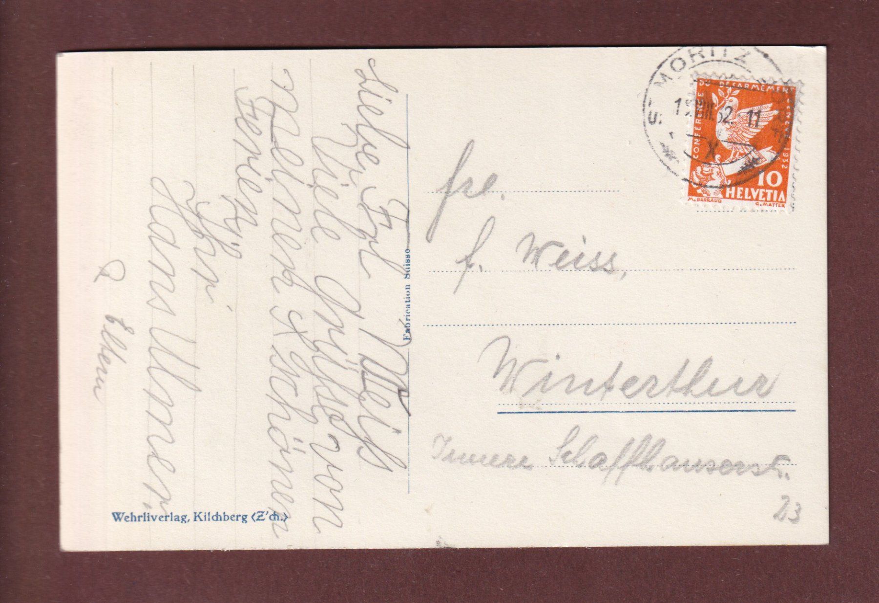 Cartoline postali: ST. MORITZ - 1932 – Usato da Pully venduto da nicecards-shop 1