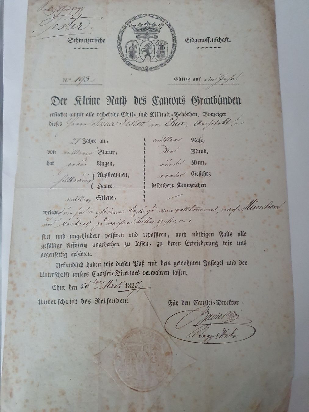 Documents: Brief von der Schweizerischen Eidgenossenschaft 1827 Kt. Gr. – D'occasion à Chur par