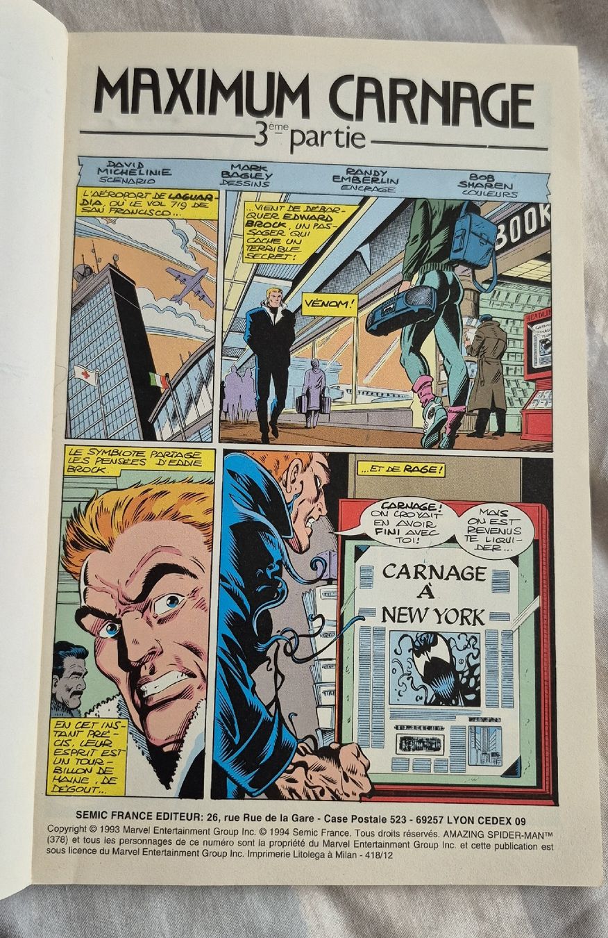 Fumetti: SPIDERMAN N°12 COMICS MARVEL SEMIC 1994 MAXIMUM CARNAGE FR – Usato da Grand-Lancy venduto da luc111 3