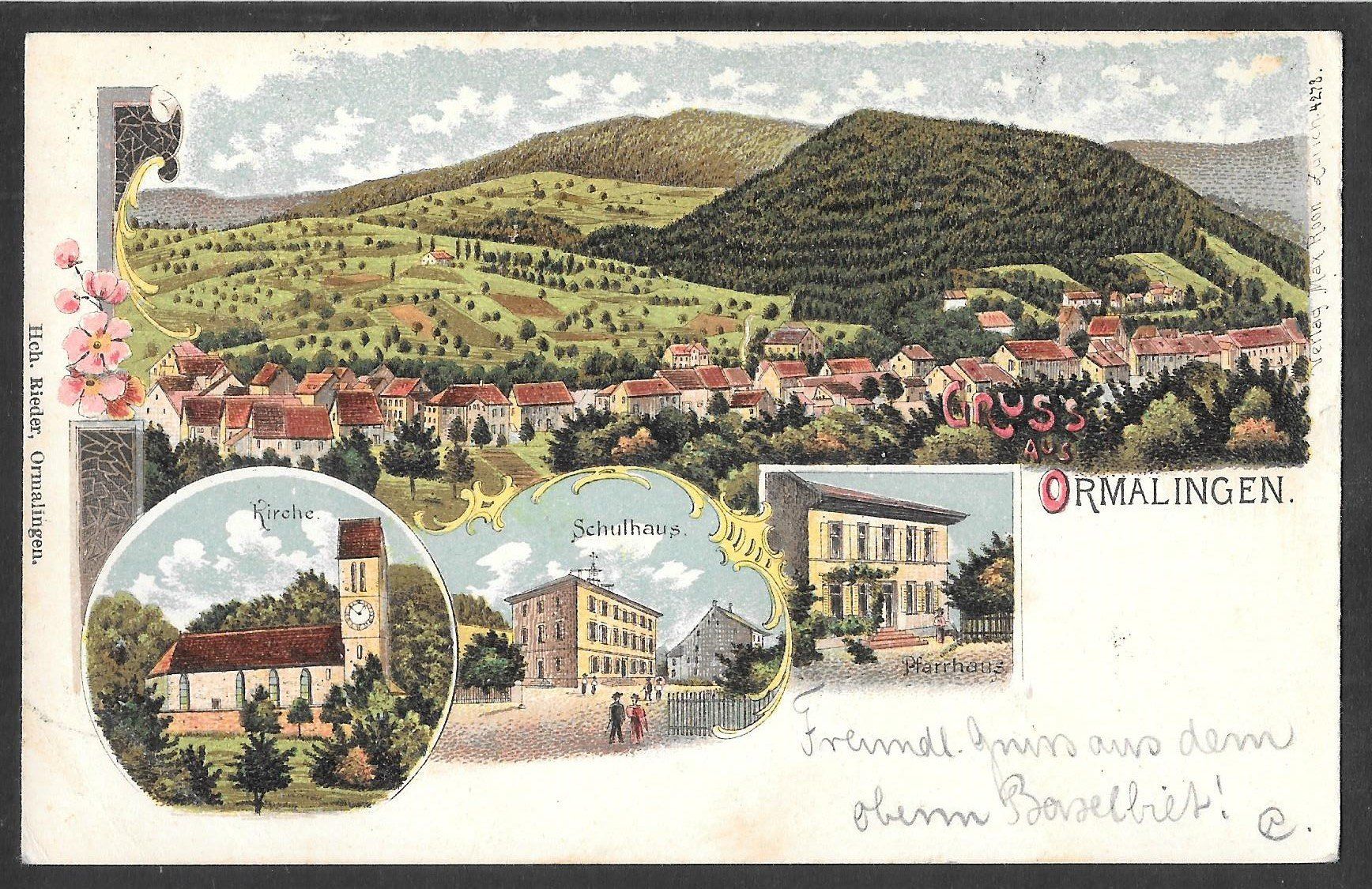 Cartoline postali: Ormalingen farbige Lithografie 4 Bilder – Usato da Olten venduto da clotaldi