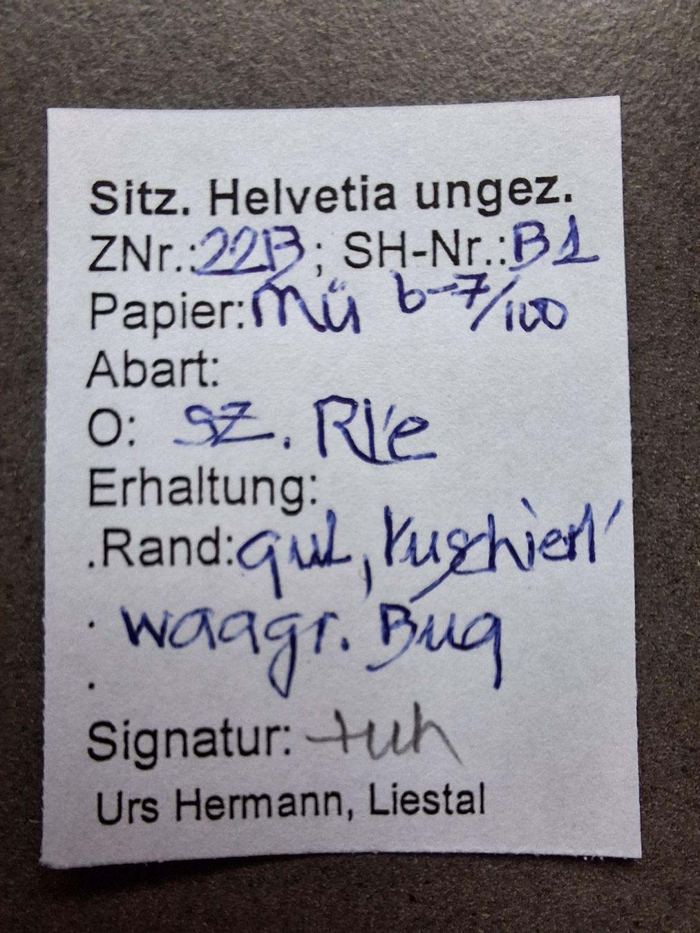 Tutti i francobolli: Strubel 22B mit Befund waagrechter Bug Kat. 260.- – Usato da Balgach venduto da SIMEON27 2
