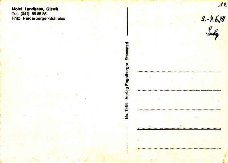 Cartoline postali: Giswil - Hotel Landhaus + 1978 – Usato da Emmenbrücke venduto da teestube 1