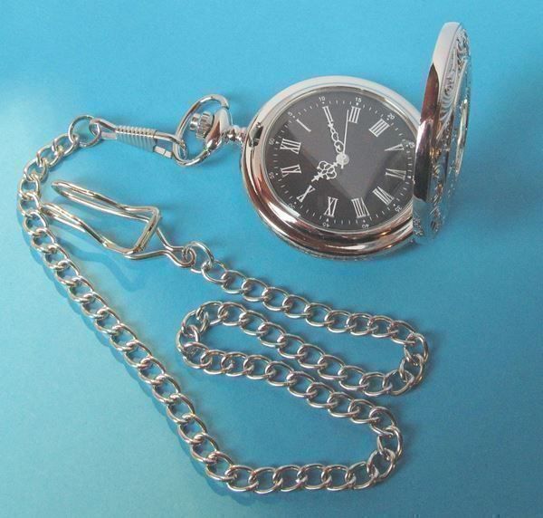 Orologi: Taschenuhr silberig mit Spring-Deckel und Kette – Nuovo e nell'imballaggio originale da St. Margarethen TG venduto da ursk10 4