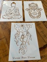3er  Set Malschablonen  A4, Buddha, Traumfänger