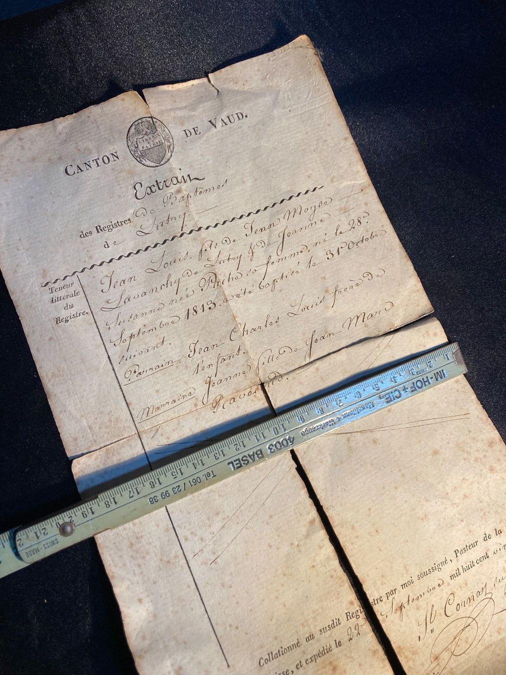 Documents: Document Extrait baptême Lavanchy Lutry 1813 – D'occasion à St-Cierges par LeRegain 5