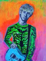 Gemälde Porträt MGK mit Gitarre farbenfroh handgemalt
