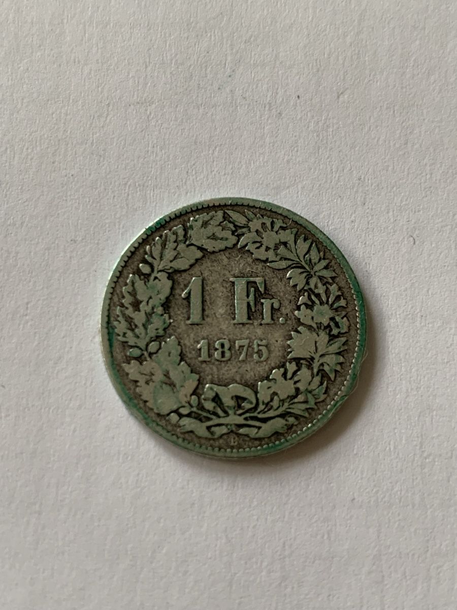 Alle Münzen: 1 Fr. Silber Münze 1875 Schweiz – Gebraucht aus Lyss von nekoreh