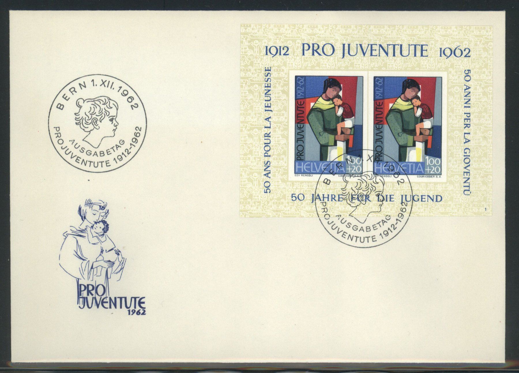 Alle Briefmarken: 1962, FDC, Pro Juventute, Blockausgabe, Nr. 1 – Gebraucht aus Willisau von Vollstempel