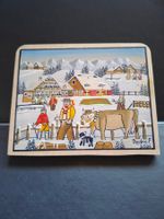Winter Mini Bild Kuhe Hund Bauern Haus ** * 34