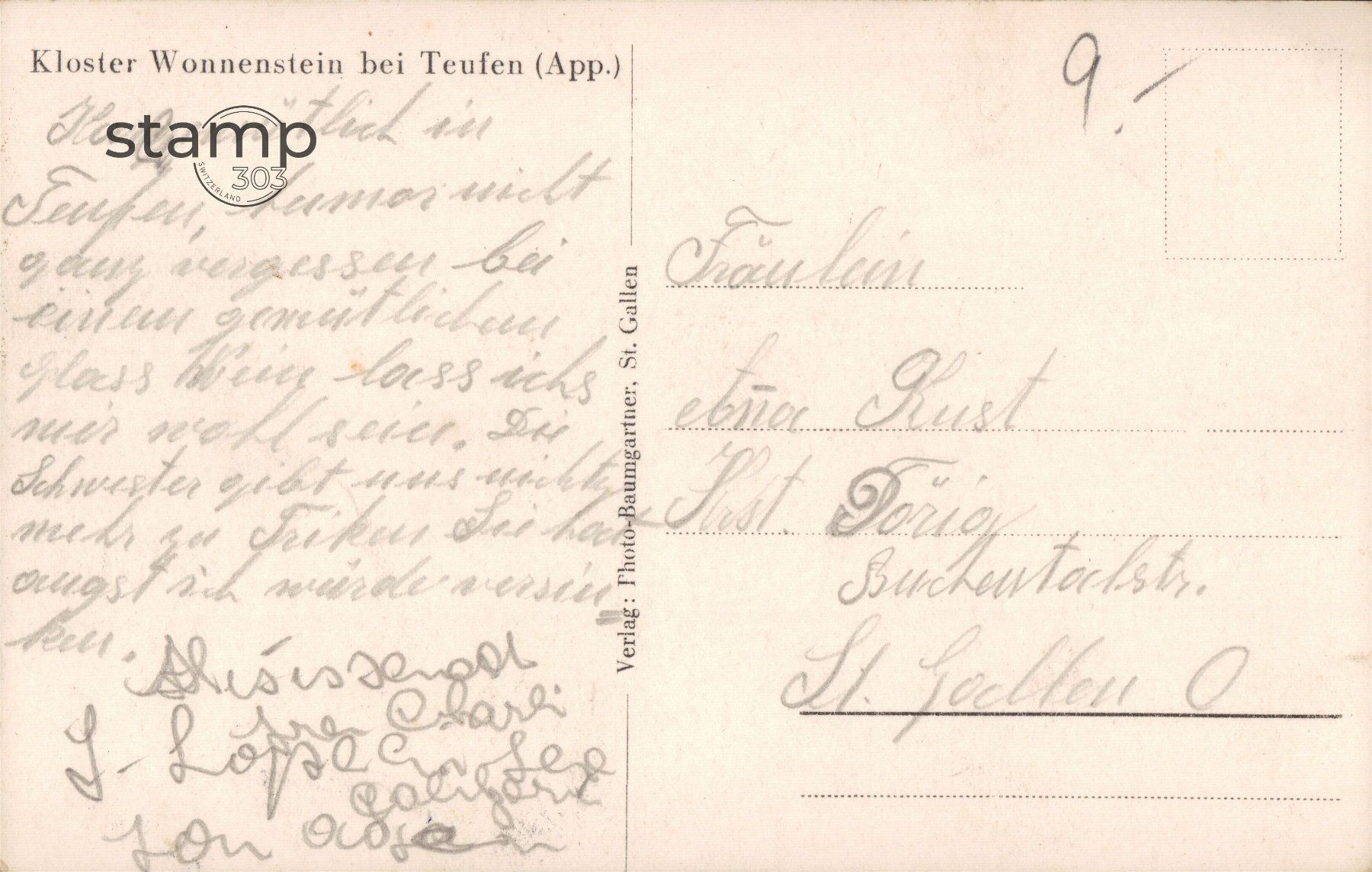 Cartoline postali: AK Teufen - Kloster Wonnenstein – Usato da Eggersriet venduto da stamp303 1