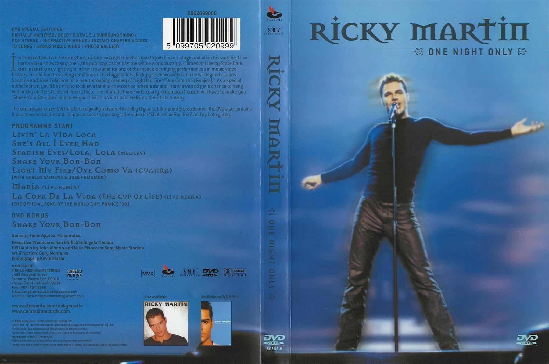 Tutti i DVDs: RICKY MARTIN - ONE NIGHT ONLY - DVD – Usato da Basel venduto da verano1000