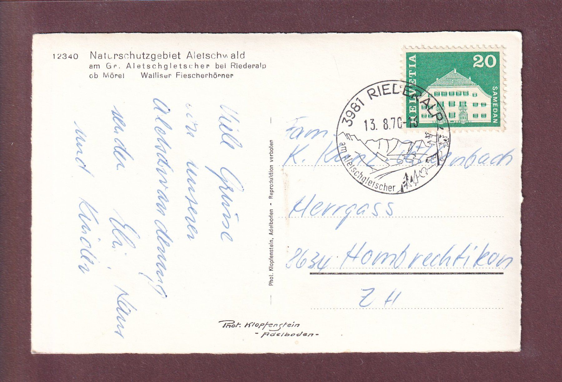 Cartoline postali: ALETSCHGLETSCHER bei Riederalp - 1970 – Usato da Pully venduto da nicecards 1