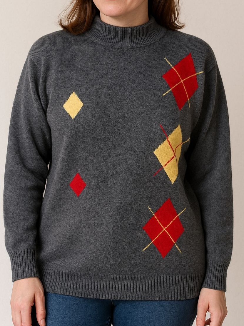 Maglioni & Felpe: Schoeller Strickpullover Gr. 42 Grau farbige Rauten nr 60 – Usato da Vinelz venduto da sonnenmond77
