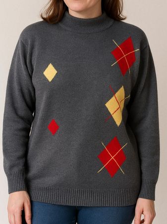 Schoeller Strickpullover Gr. 42 Grau farbige Rauten nr 60
