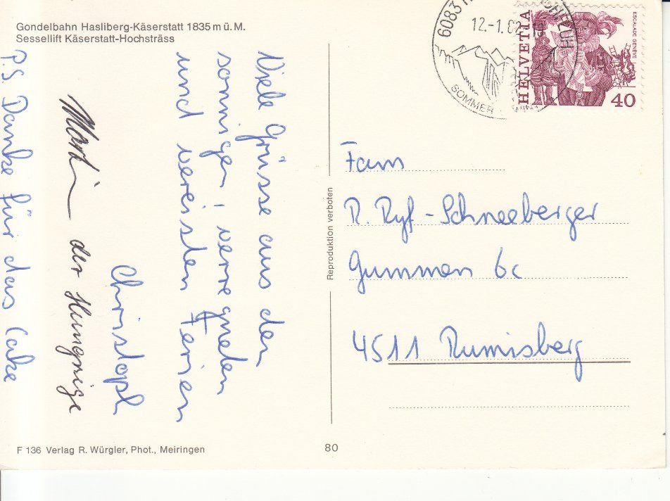 Cartoline postali: Käserstatt-Hochsträss 1982 – Usato da Bürglen TG venduto da StampGraf 1