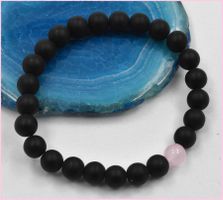 ♛ Onyx matt / Rosenquarz Stretch Armband ca. 8mm