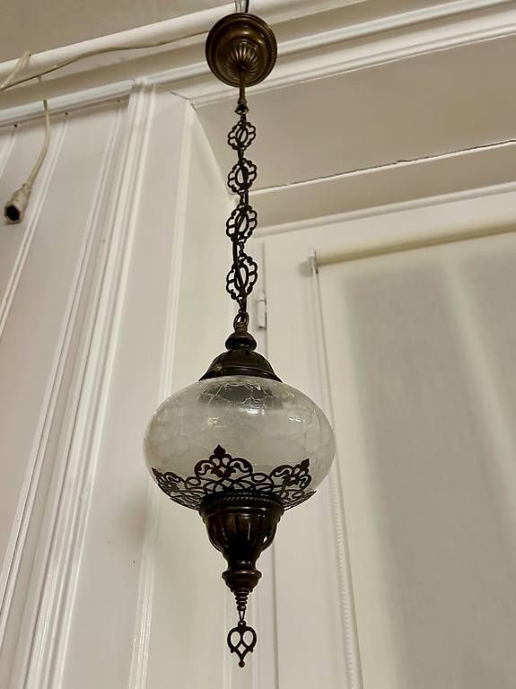 Lampadari & plafoniere: Orientalische Hängelampe mit "Crakle Glas" / antik Messing – Usato da St. Gallen venduto da matasurf 3